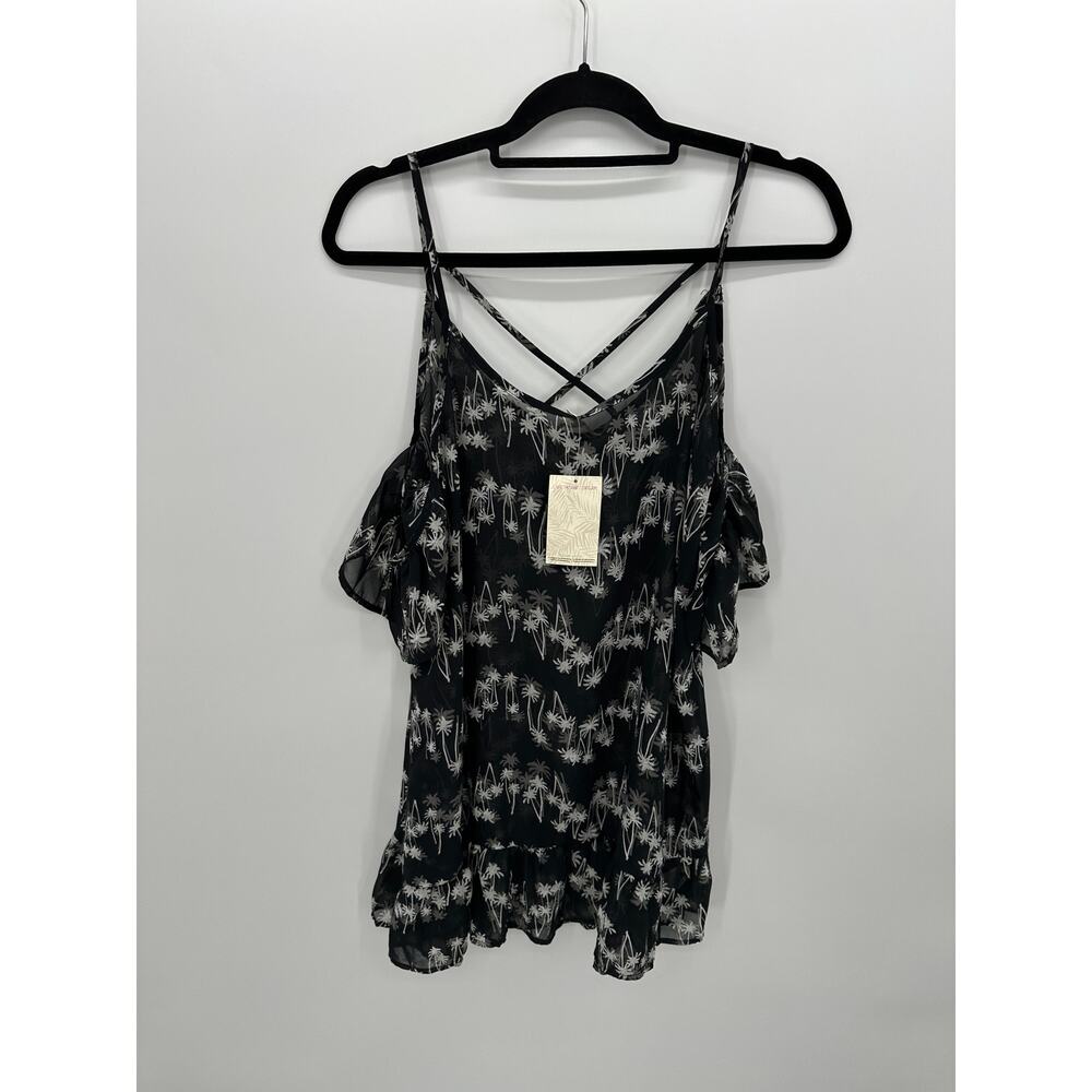 Miken Swim Black Palm Tree Sheer Coverup Womens Large Strappy Back Resort